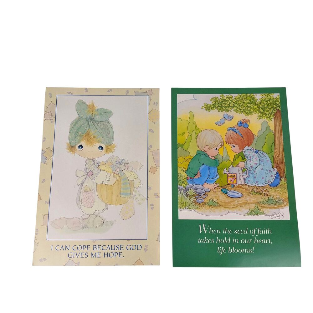 Two Precious Moments Vtg Poster Print God Gives Me Hope Seed Of Faith 12.5x9"
